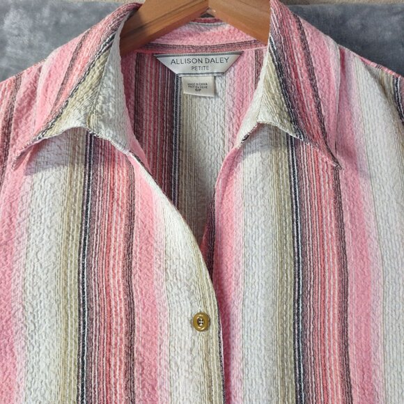 Allison Daley Petite Shirt 6P Pink Striped Textured ButtonUp Short Sleeve Summer - Picture 6 of 10